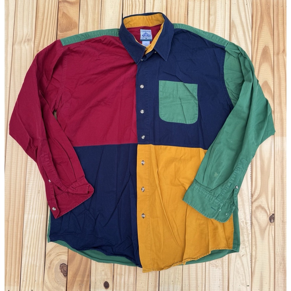 Vintage Men's Large Tall‎ Colorblock Cambridge Classic Button Shirt Long Sleeve